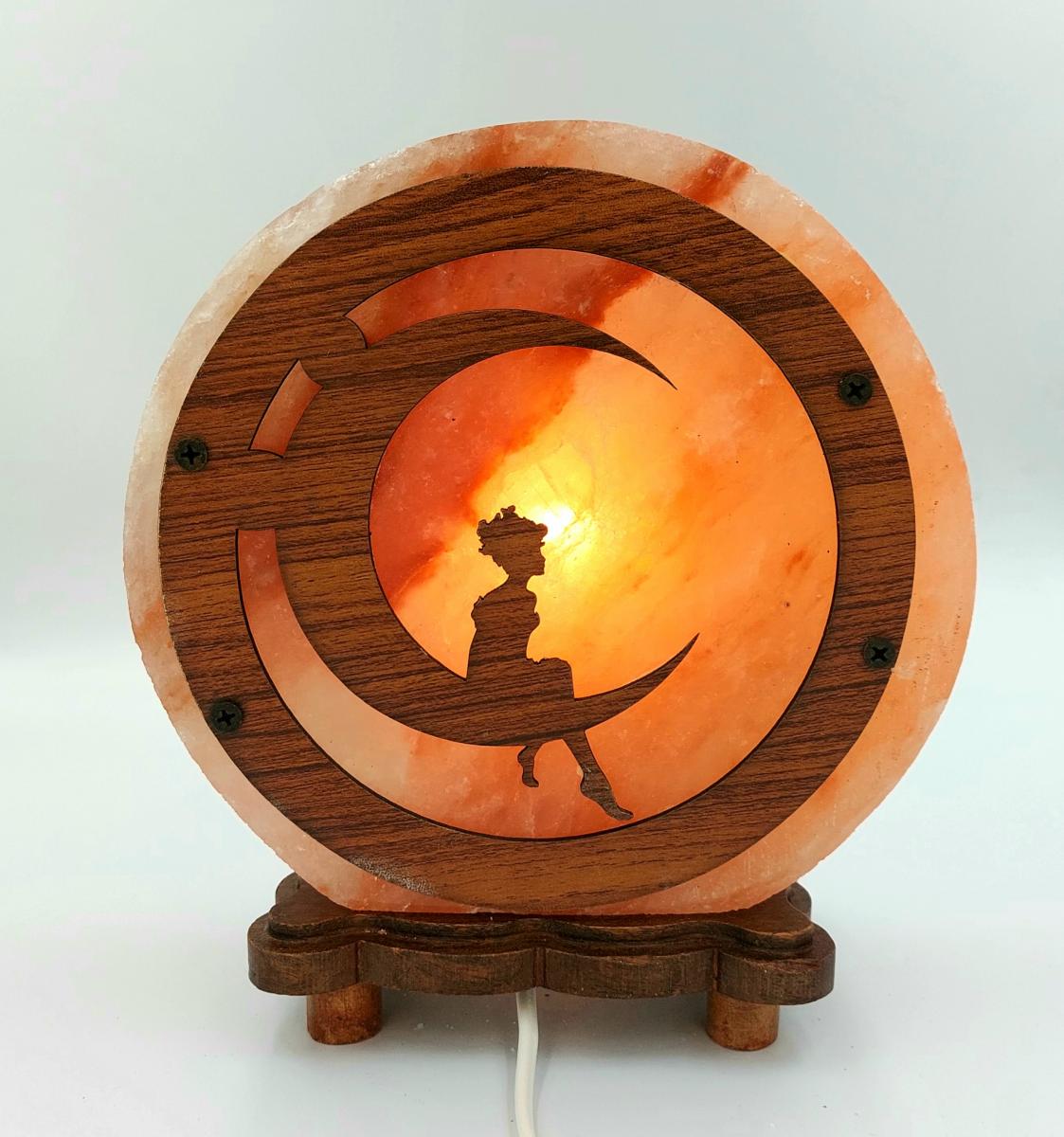 Lampada di Sale Tonda con base in legno "Luna" diam.cm. 22 larg. cm.8 Peso kg.5